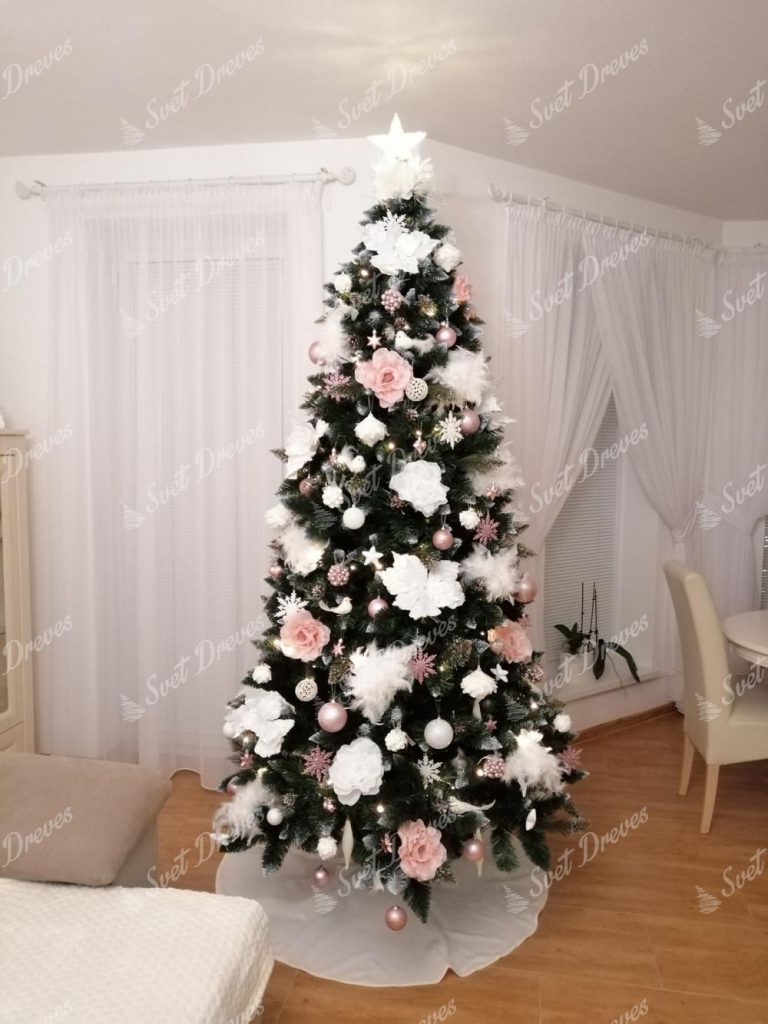 Umetno božično drevo Srebrni Bor z ledenimi kristali 220cm