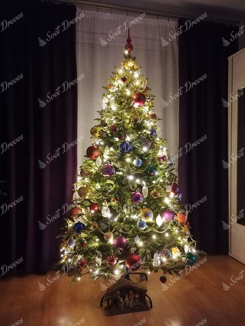 Okrašeno božično drevo 3D Jelka Kavkaska 210cm