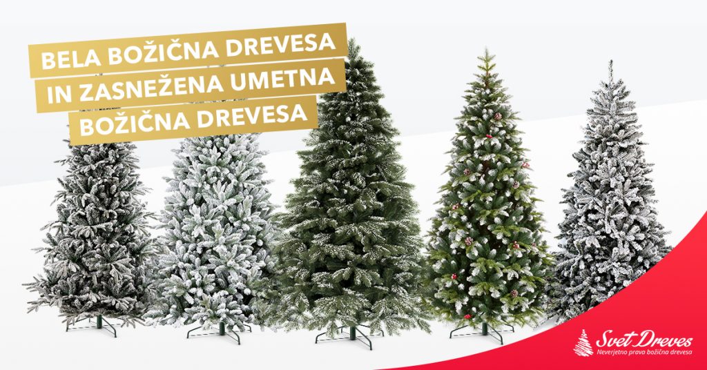 Bela božična drevesa in zasnežena umetna božična drevesa