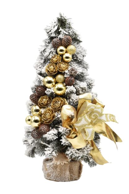 Majhno zasneženo božično drevo, okrašeno Zlato 50cm
