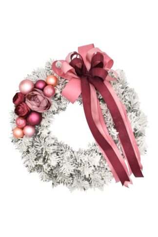 Zasneženi božični venček za vrata Temno rožnat 35cm