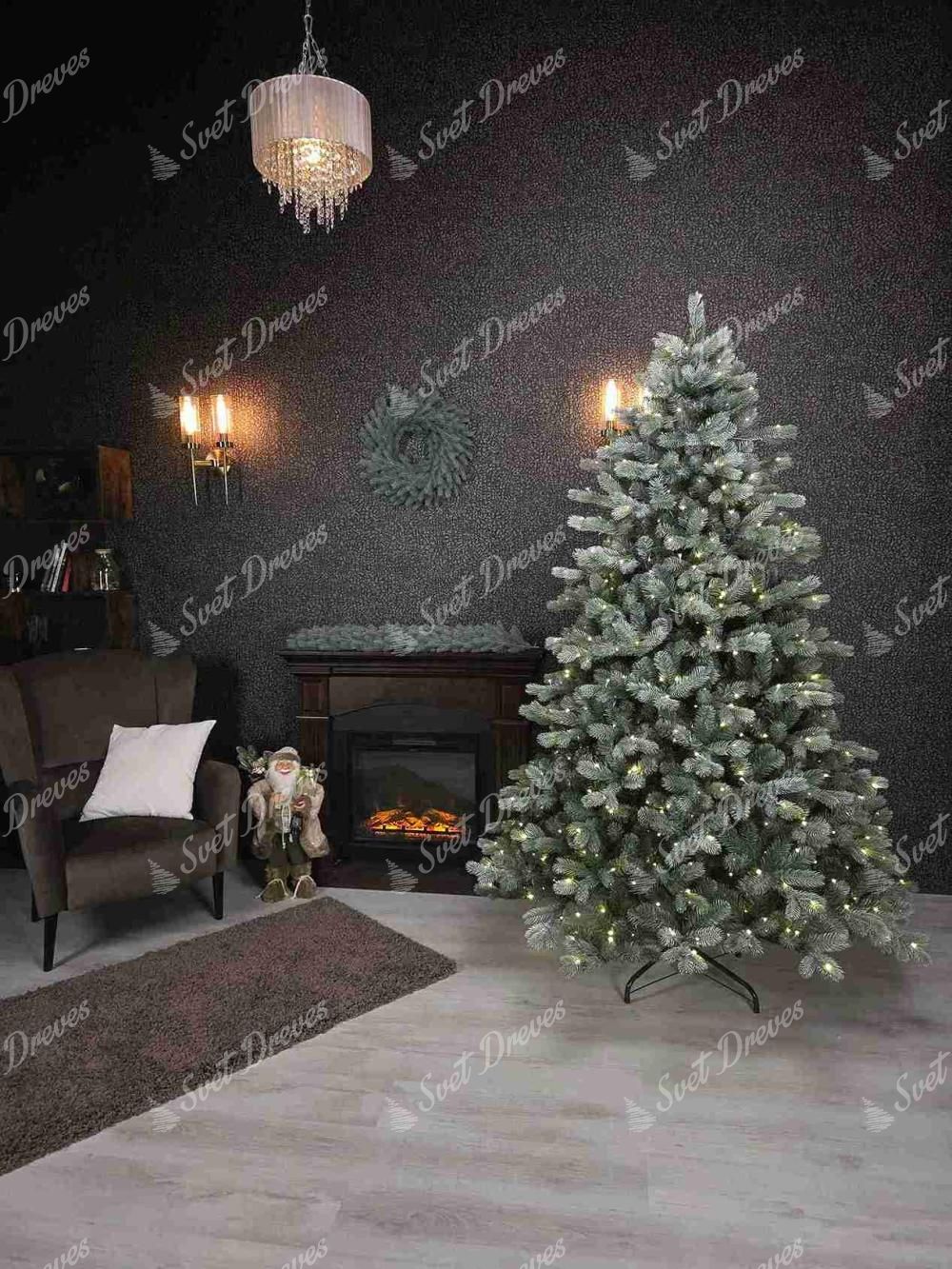Božično drevo 3D Bor Srebrni 210cm LED600